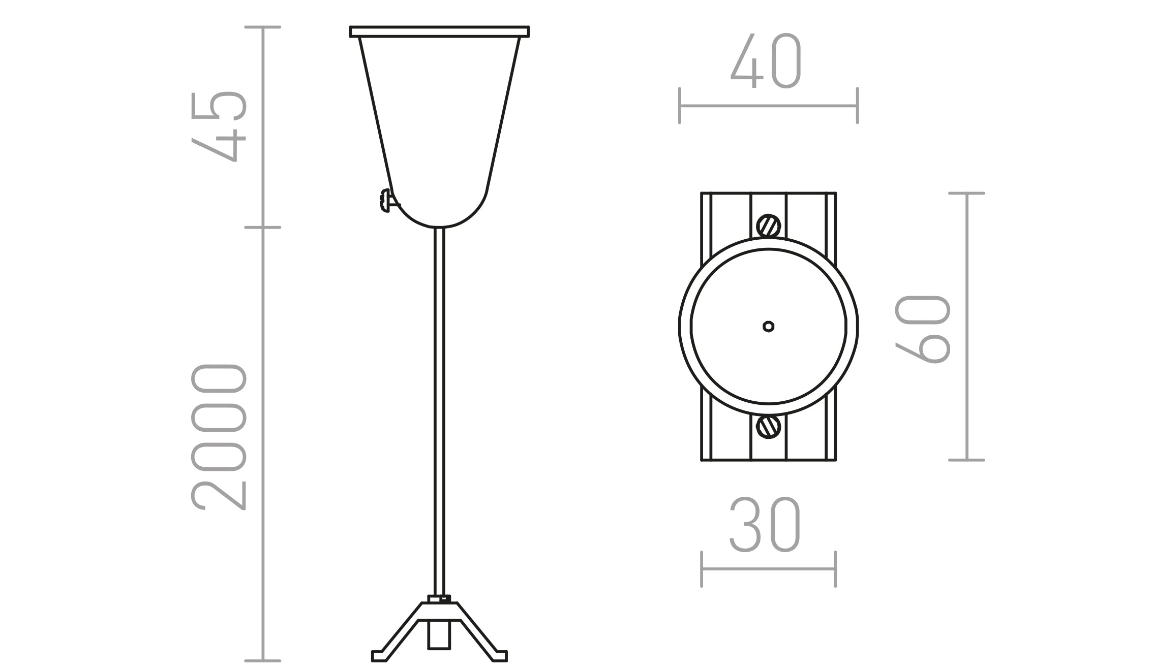1F 2m wire suspension lamp - Product sketch