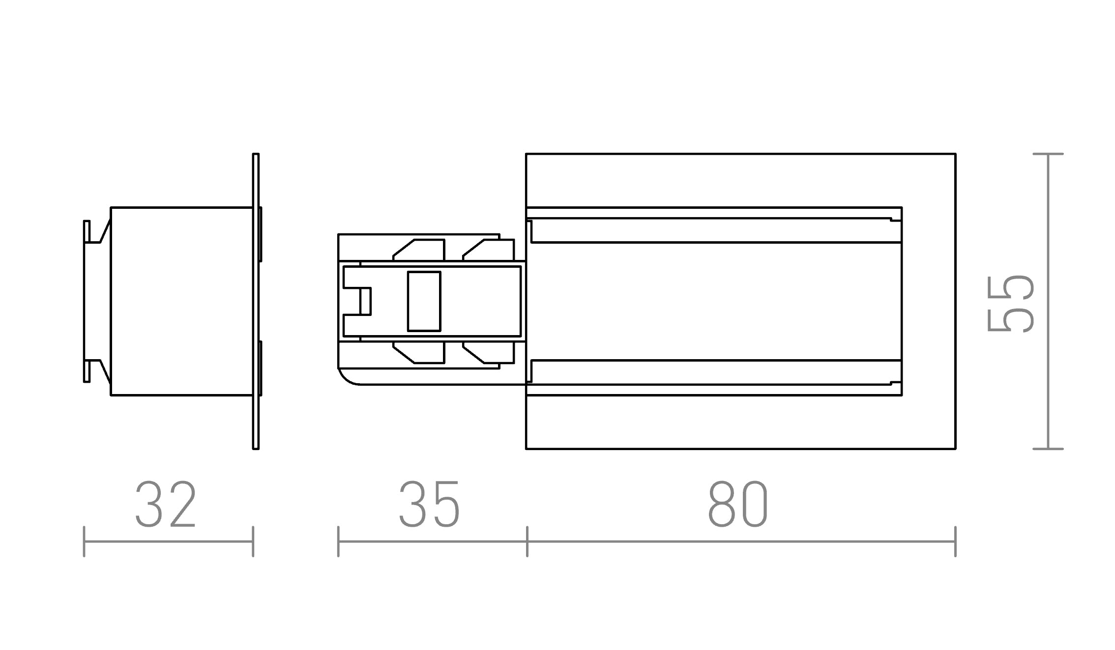 EUTRAC FEED-IN FOR RECESSED TRACKS (POLARITY RIGHT) - Product sketch