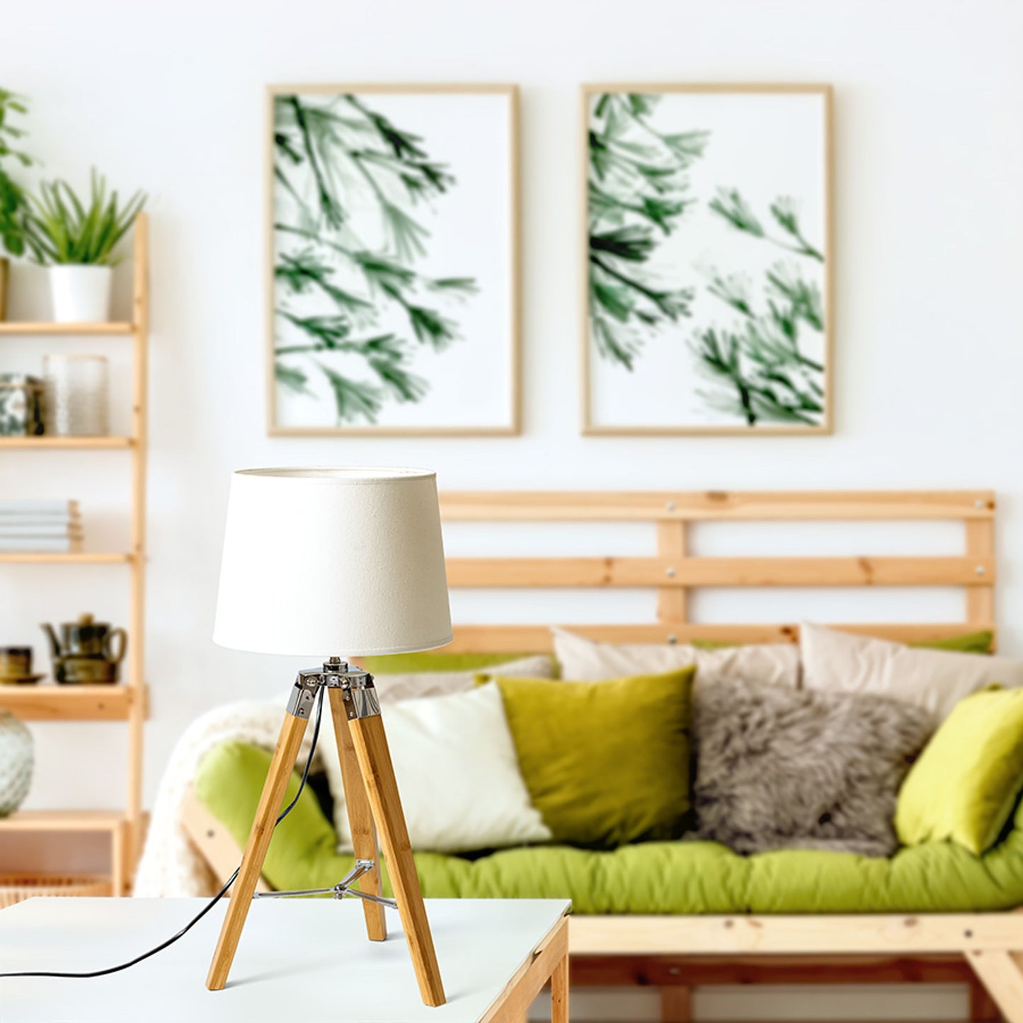 RENDL table lamp ALVIS/AMBITUS 30 table  Polycotton white/bamboo 230V LED E27 15W R14041 5